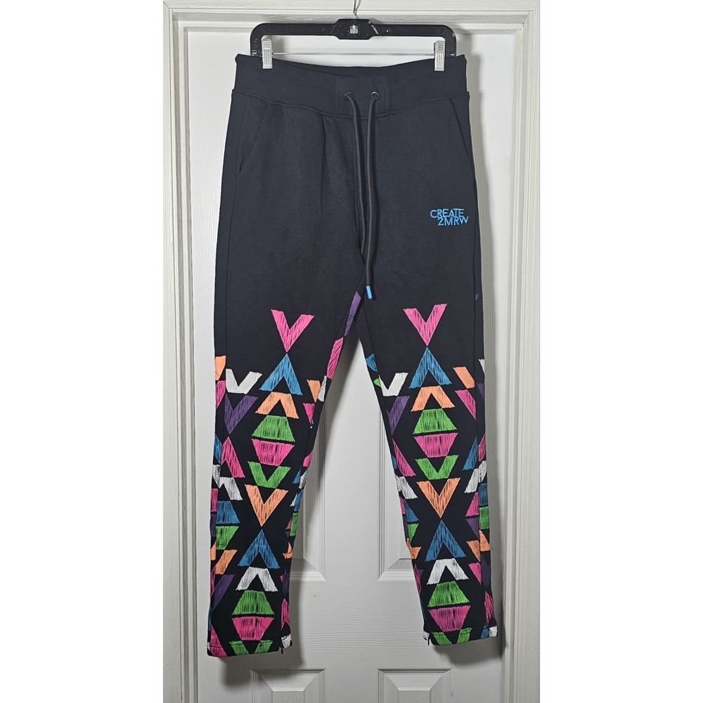 Create 2MRW Zip Hem Graphic Sweatpants Pockets Drawstring Size Medium Infinite